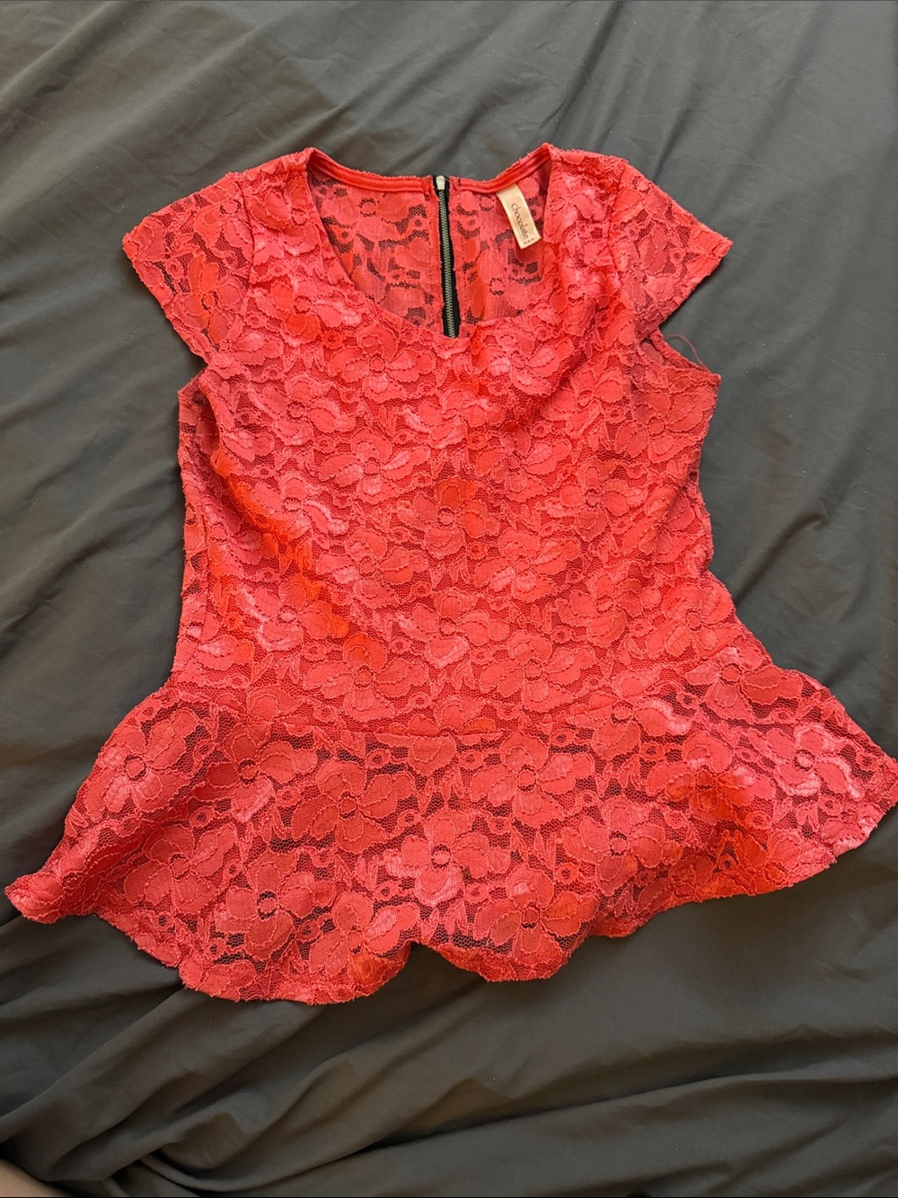 Chocolate Red Floral Lace Peplum Top